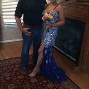 Jovani 4247 ENCRUSTED BLUE PROM DRESS